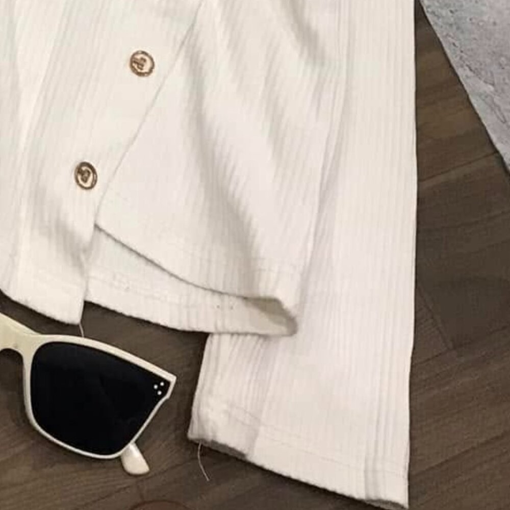 White Ribbed Button Side Knit Top - image 5